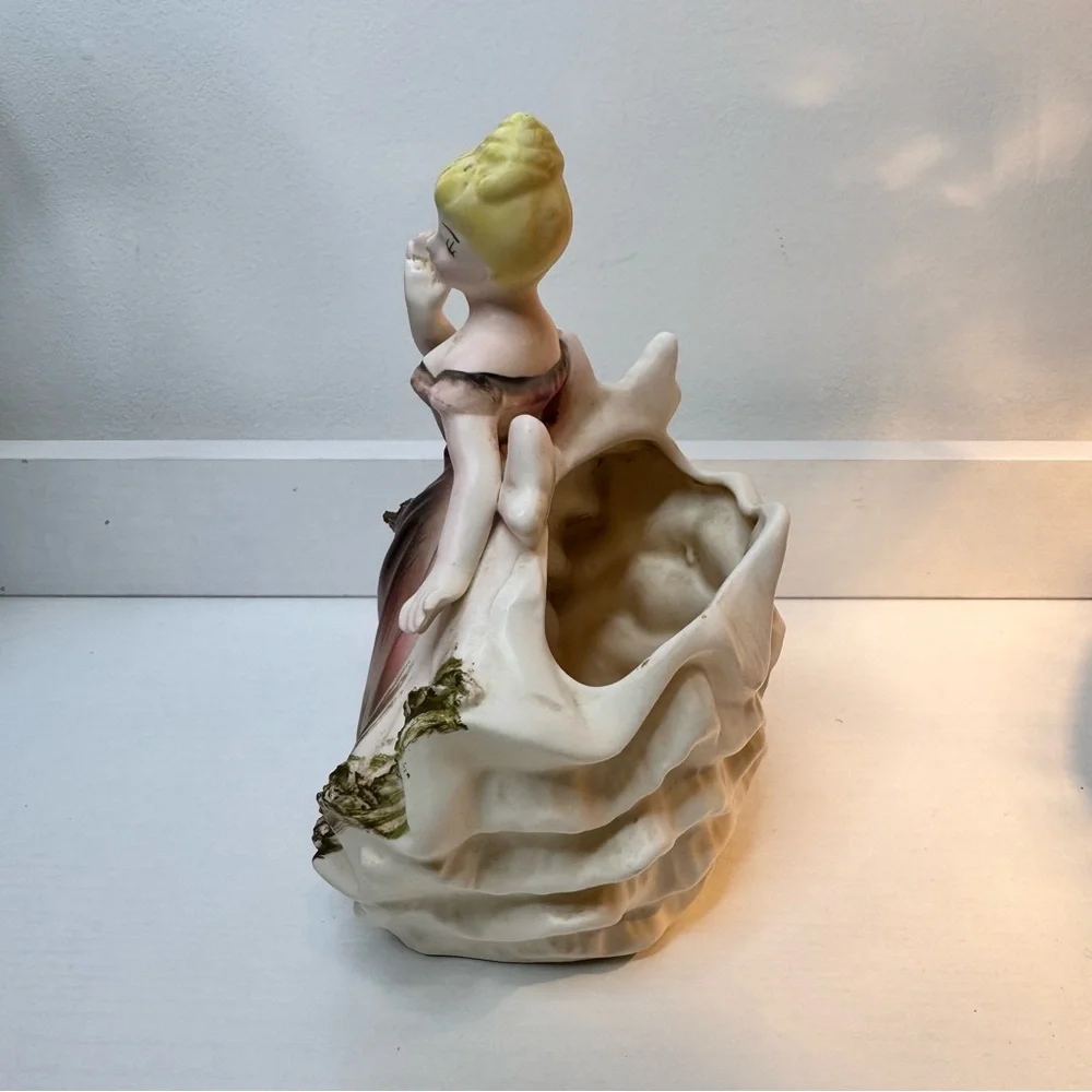 vintage ceramic figurine of a lady in a ball gown vanity storage